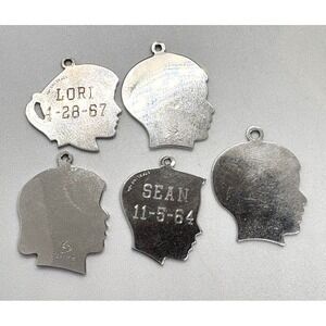 Vintage Sterling Silver Silhouette Charms Lot‎ of 5 Boy & Girl Profiles Engraved